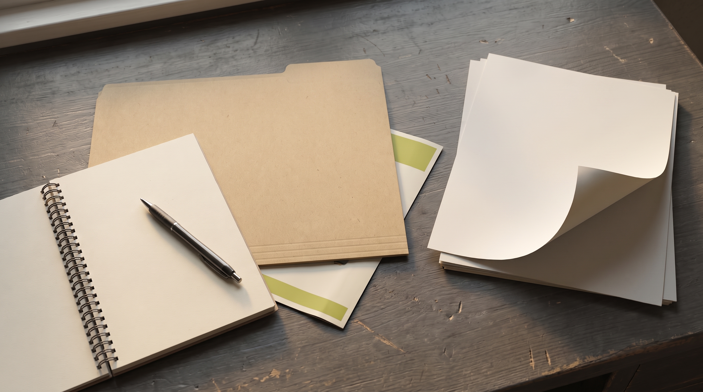 Pennsylvania skill-game bill: conceptual still life of a blank folder, papers and notebook on a desk.